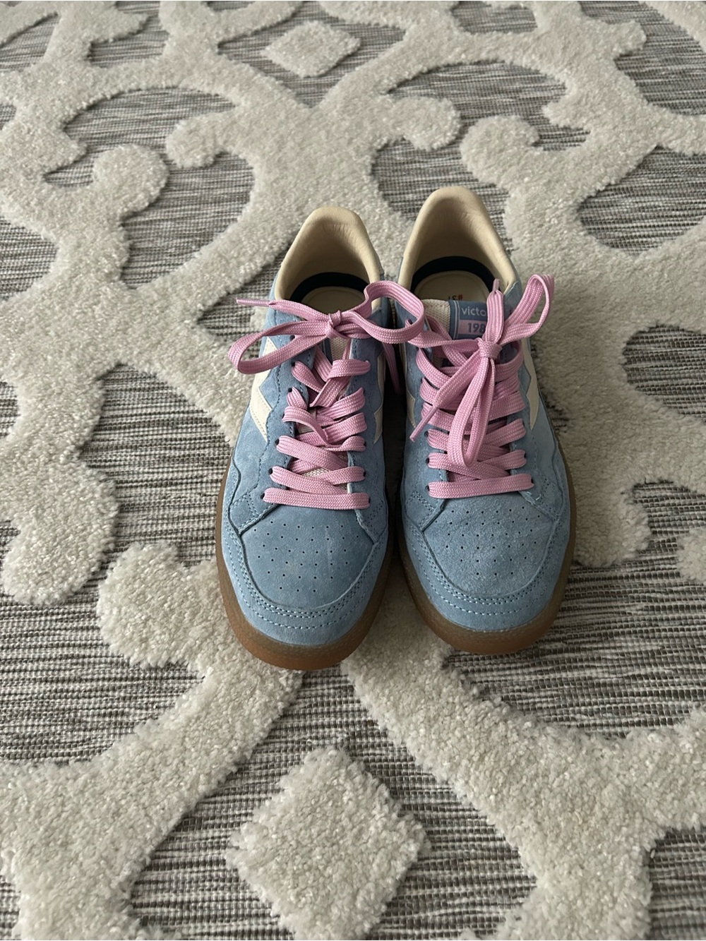 Women’s Light Blue Suede Sneakers with Pink Laces